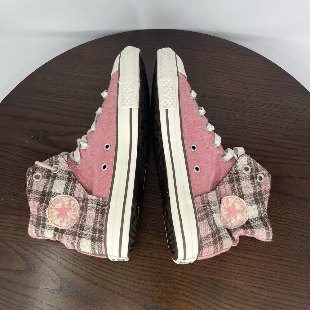 Converse Shoes Youth Girls 5 Pink Plaid Taylor All Star Slip On Low Top Sneakers